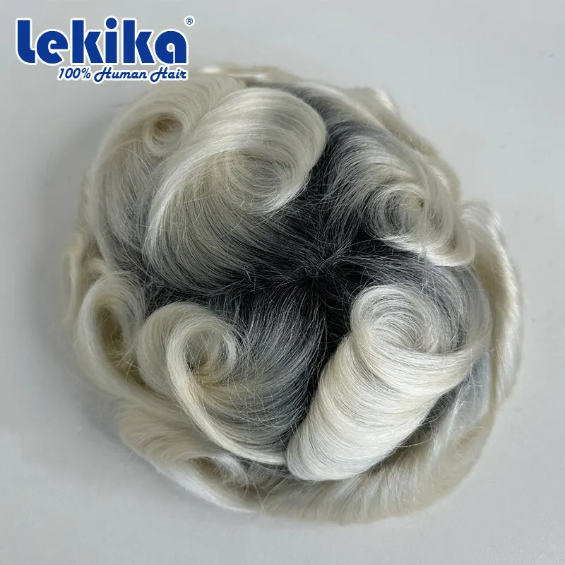 T Color Microskin PU With Double knotted Toupee Men 0.06-0.08 Natural Hairline Men Capillary Prosthesis Men Wig 100% Human Hair