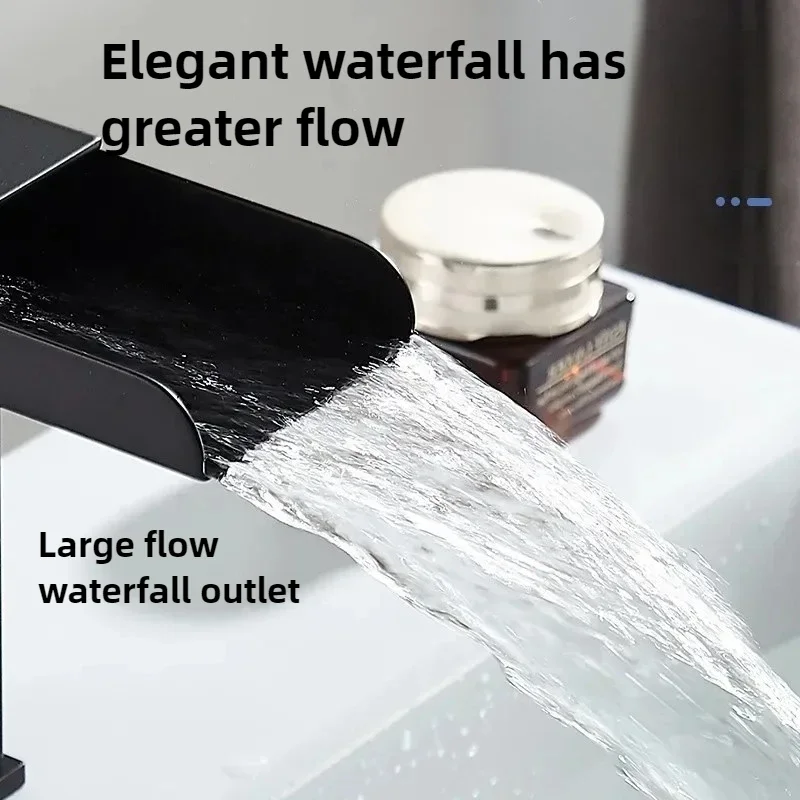

Excellent Basin Faucet For Bathroom Wash Basin Sink Mixer Tap Matte Black Waterfall Single Handle Mixer Hot Cold Water Basin Cra
