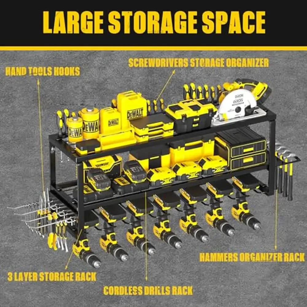 Cordless Drill Holder Wall Mounted Storage Rack Heavy Duty Metal Organizer with 7 Slots Easy Installation Rust Resistant Compact