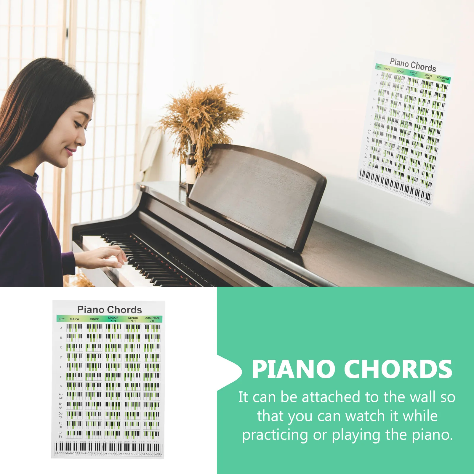 

Piano Chord Chart Durable Wall Mountable Guide For Beginners Adults Professional Players Educational