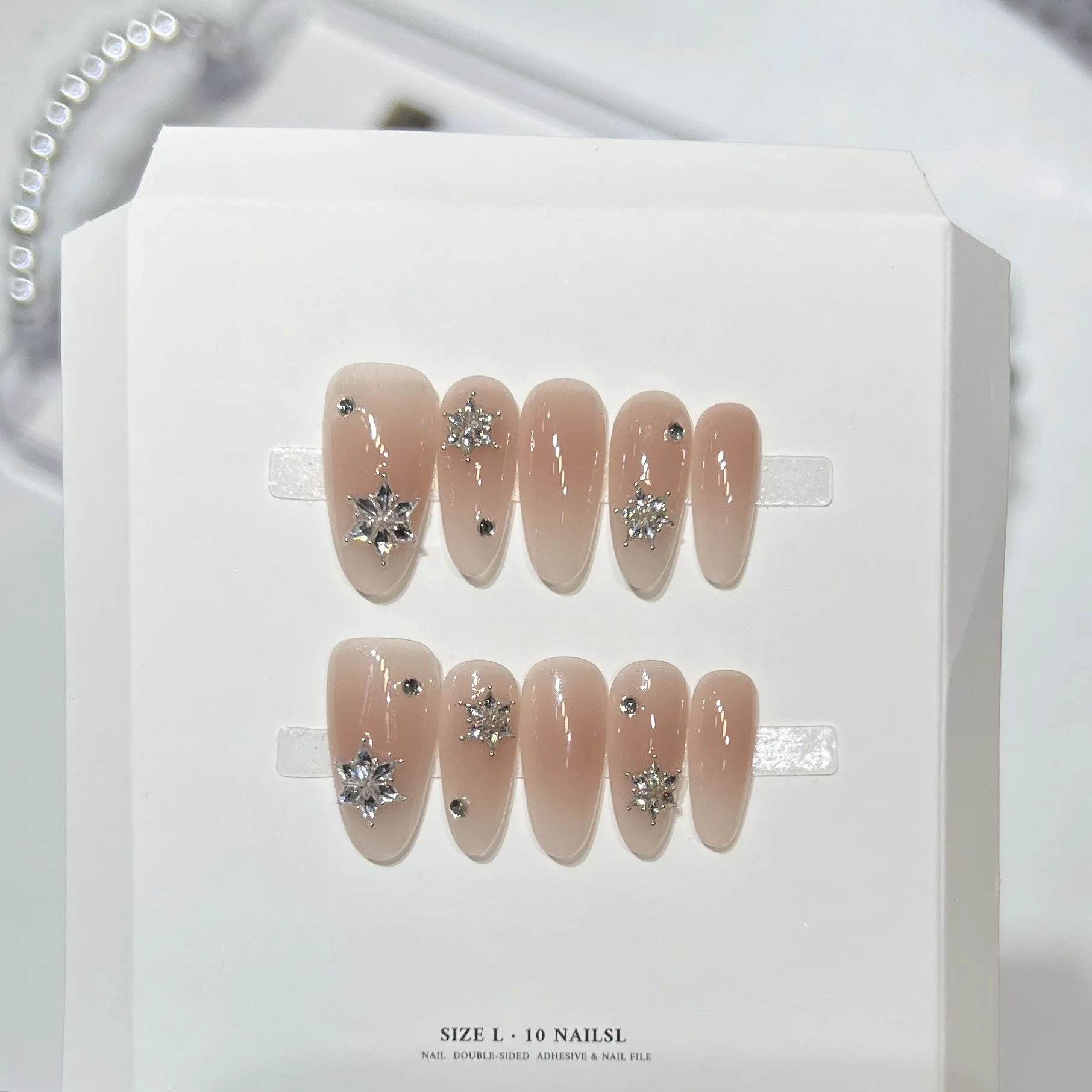 

10pcs Handmade Medium Oval Press On Nails Nude Color Rhinestone Design Sweet Gentle Fake Nails Wearable Nails Art Tips For Girls