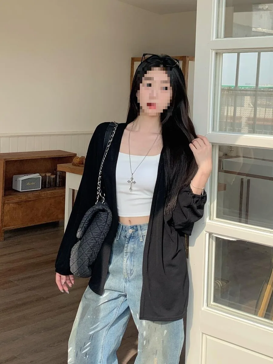 

plus Size Women's Light Knitted Long Sleeve Cardigan Summer Sun Protection Loose Versatile Wrap Shoulder Outerwear Casual Style