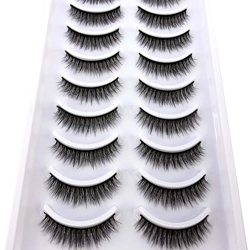 HBZGTLAD 10 Paar flauschige künstliche Wimpern, natürlich und weich, feine Cat-Eye-Wimpern im Criss-Cross-Stil, künstliche Nerzwimpern mit vollem Streifen
