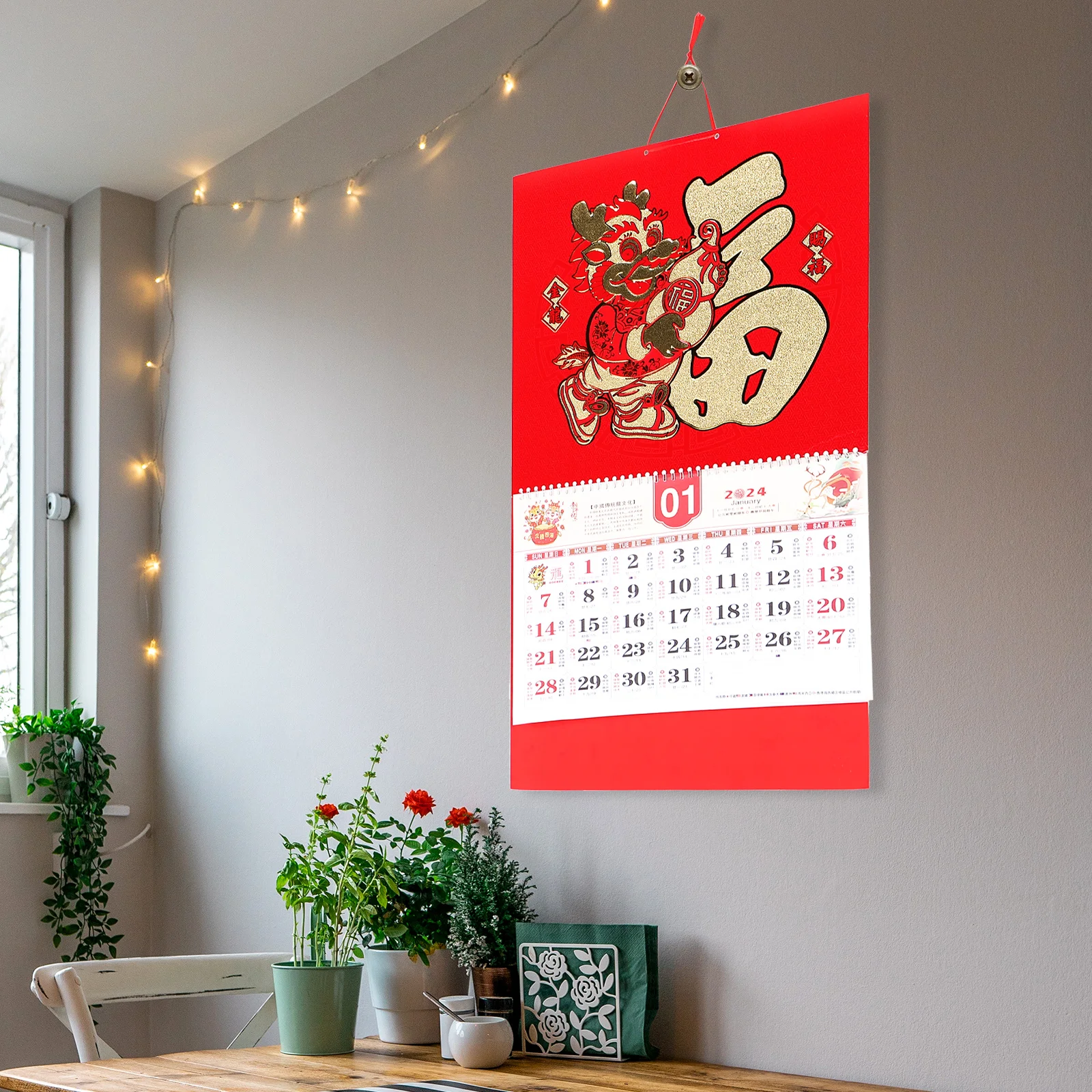 

Year of The Dragon Calendar Hanging Giant Chinese Calendars Style Lunar Monthly Wall