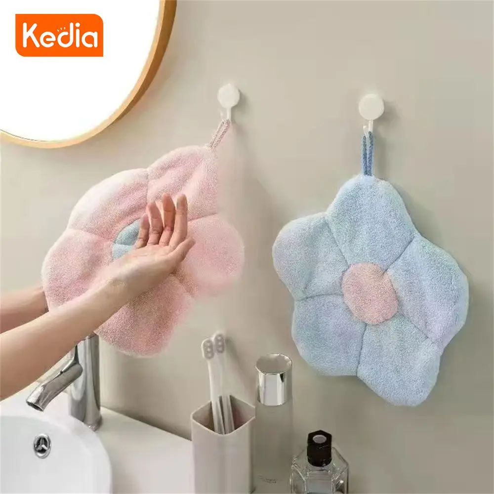 

Hand Towel Comfortable Absorb Water Coral Fleece Towel Soft Lanyard Design Thicken Multifunction Quick Hemming Cartoon