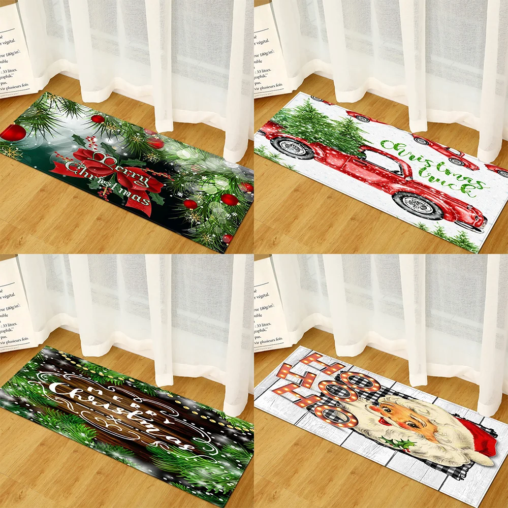 Cartoon Christmas tree cute Santa Claus snow elk print pattern carpet living room bedroom  kitchen floor mat