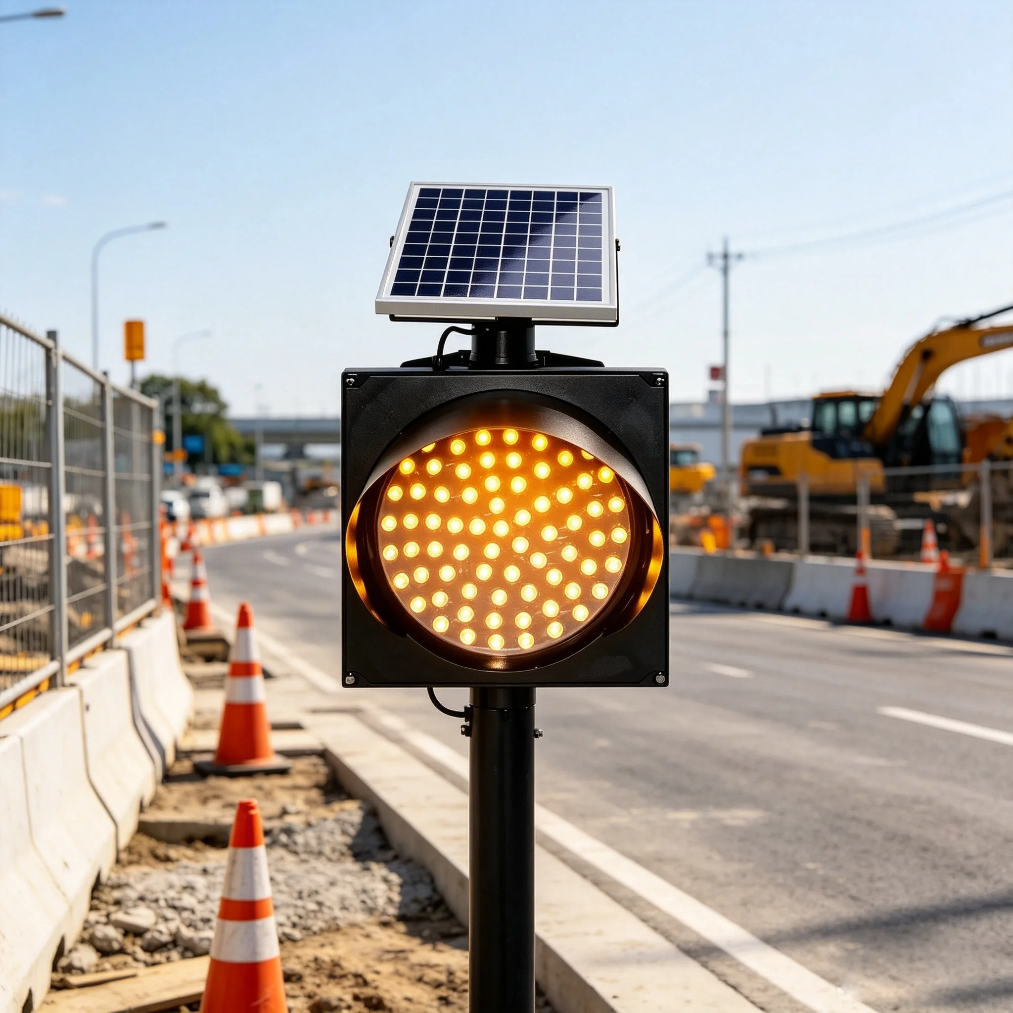 Solar Powered Road Construction Yellow Flashing Light Traffic Warning Signal Lamp for Safety
