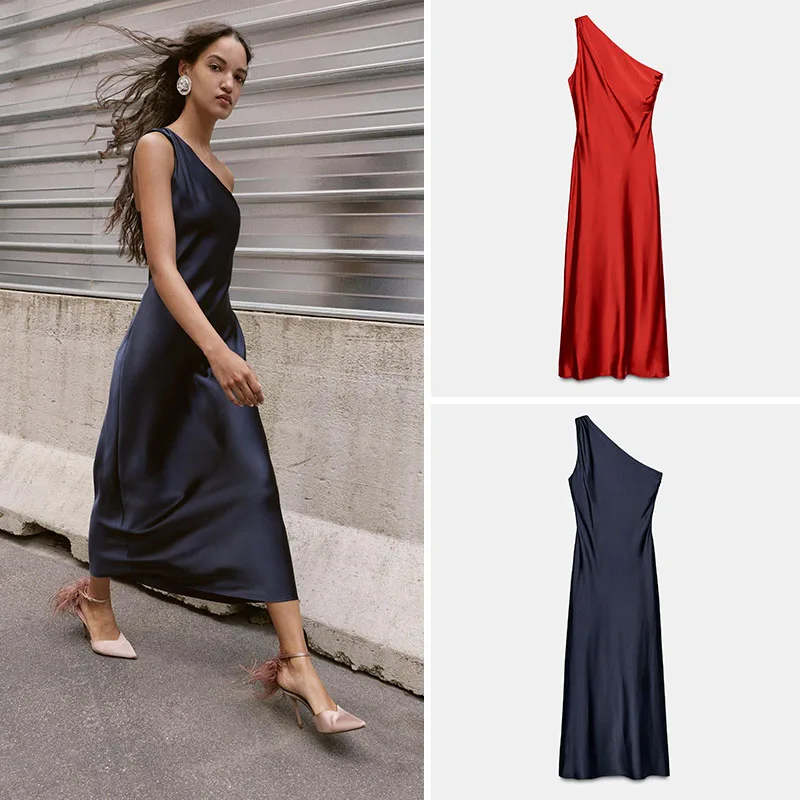 

Новинка: осеннее асимметричное платье миди из шелковистого атласа для женщин 20-50 лет, модное и элегантное