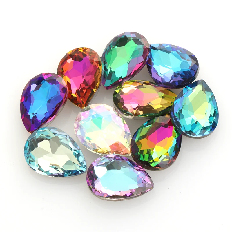 Dliefun 10Pcs Bulk Wholesale Glass Diamond Glitter Droplet Shape Crystal For Clothing DIY Sewing Rhinestones Dress Decorations