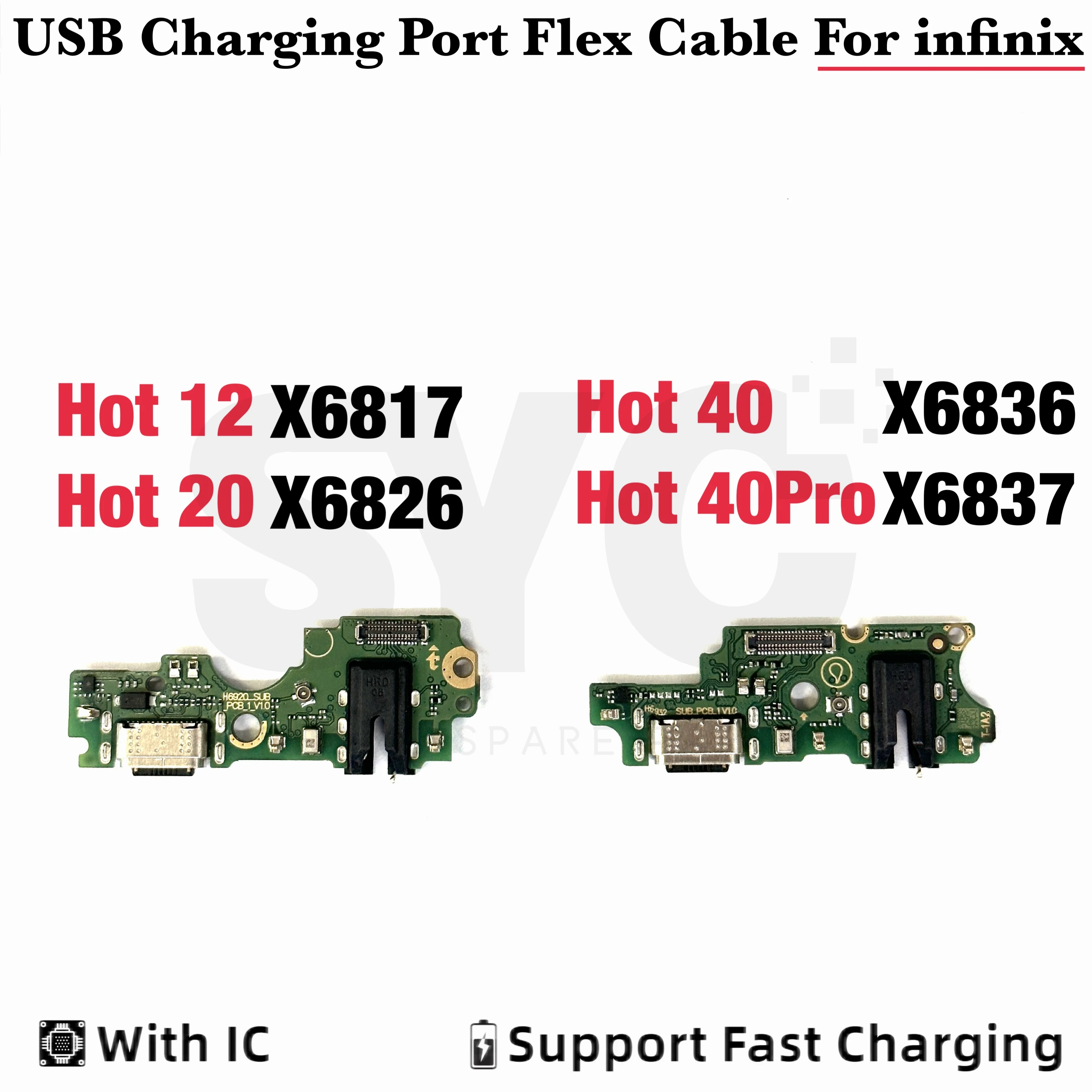 Good quality For Infinix Hot 12 X6817 20 X6826 40 Pro X6836 X6837 USB Charging Port Dock Connector Flex Cable