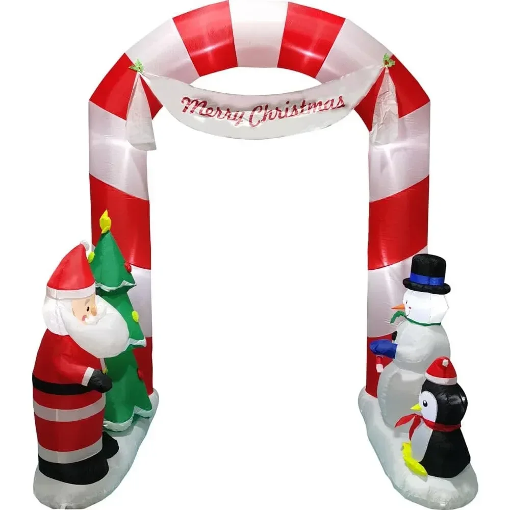 Christmas Inflatable 8-Ft. Tall Candy Cane Arch Blow Up with Lights, Outdoor Decoration for Lawn and Yard Christmas Inflatable