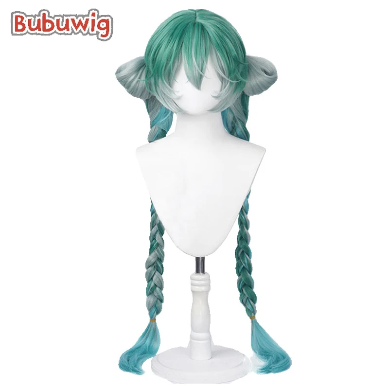 

Bubuwig Synthetic Hair Ponytail Braided Cosplay Wigs 100cm Long Green Mixed Gray Blue Halloween Party Cos Wig Heat Resistant