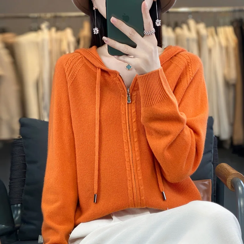 

Hooded Zipper Sweater Coat Women's Short Hooded Hoodie in Autumn and Winter Halloween Women's Coat