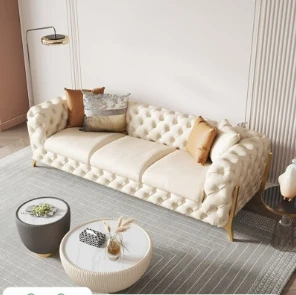 

Leather New Pull Buckle Light Luxury Modern Straight Row Four-Seat set living room furniture corner sofa