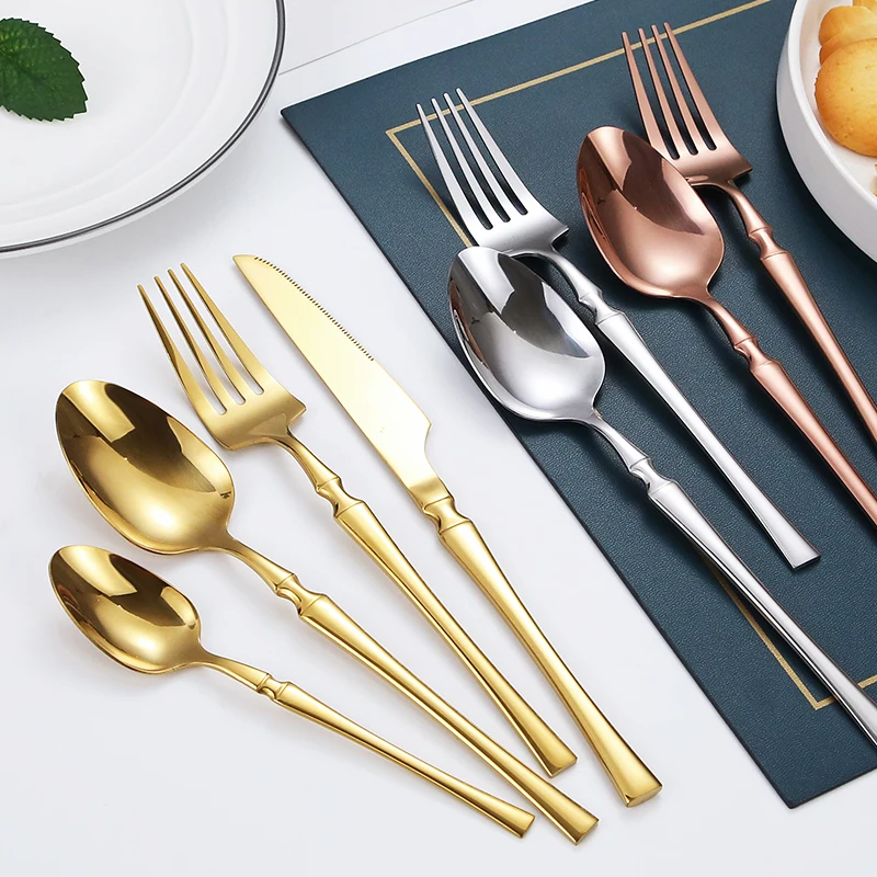 48pcs Gold Dinnerware Set Upscale Stainless Steel Tableware Cutlery Knife Fork Coffee Spoon Flatware Dishwasher Safe Dinner Gift