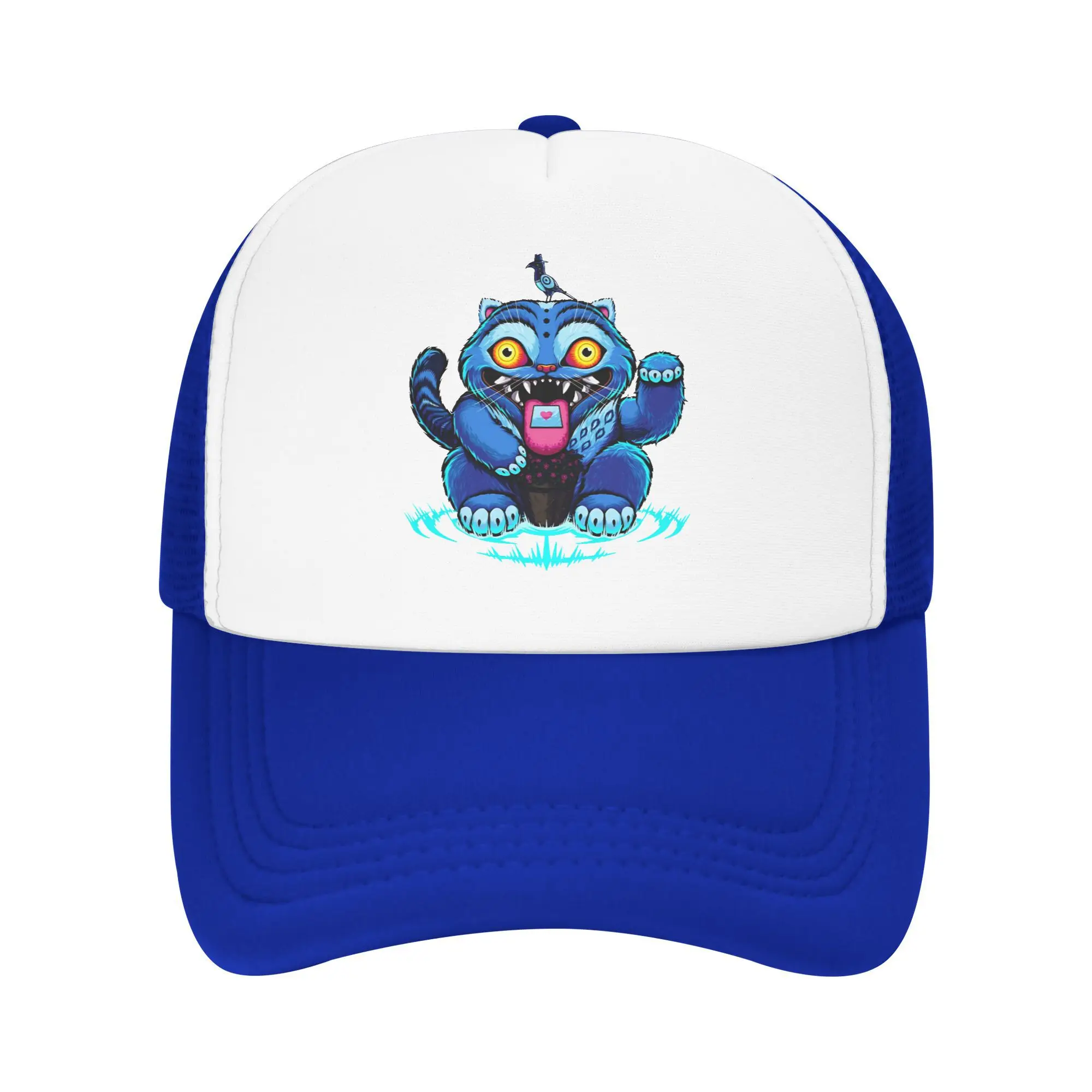 

Summer Outdoor KPop Demon Hunters Huntrix Blue Tiger Derpy Mesh Golf Hat Caps Adjustable Foam Trucker Hat For Casual Wear