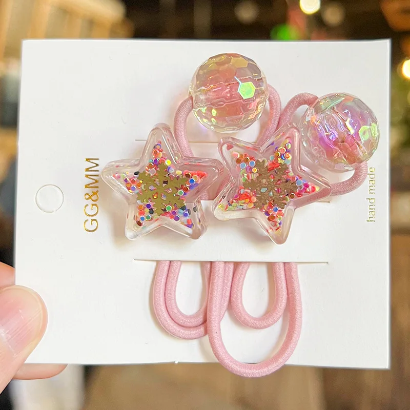 2pcs/lot Colorful Elastic Hair Bnds Transparent Acrylic Star Ball Hair Ties Girl Gum Lovely Kids Ponytail Holder Rope image 6