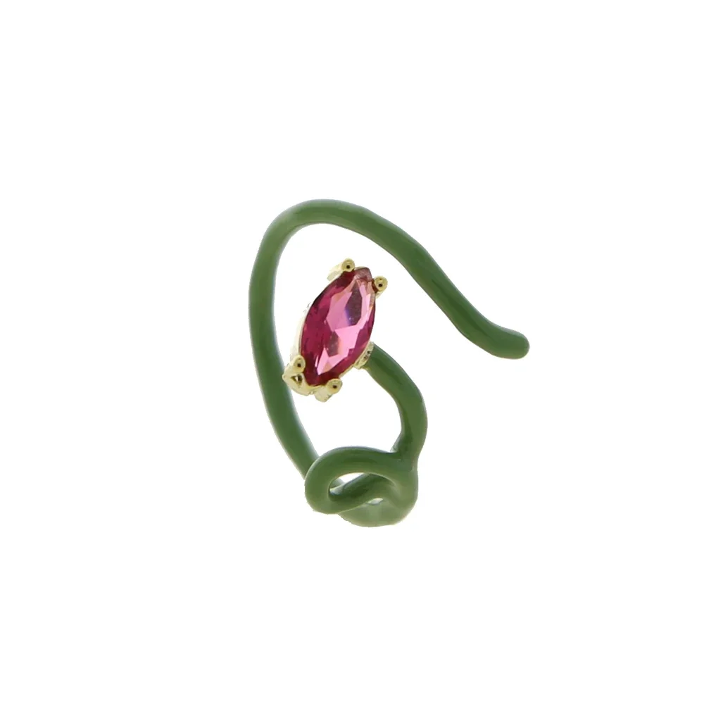 Pink Green Blue Enamel Rings Wrapped The Wire Band Single Marquise Stone Open Adjusted Size Ring for Women