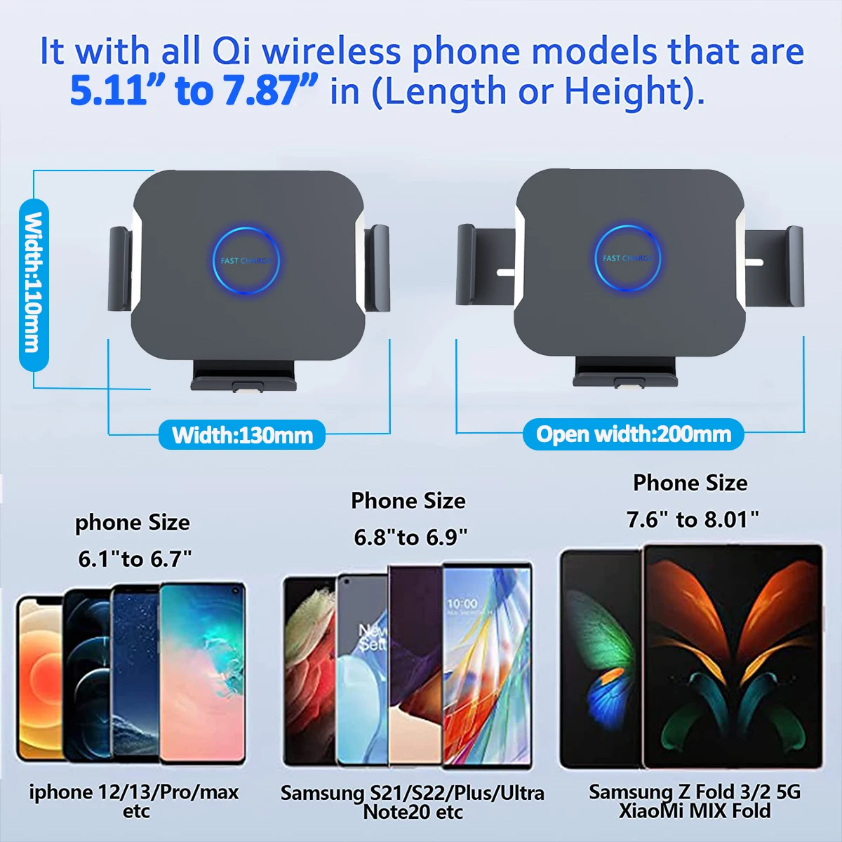 15W Car Wireless Charger Fold Screen Dual Coil  Fast phone Holder Charging Station For Samsung Galaxy Fold 4 3 2 iPhone 14 Pro