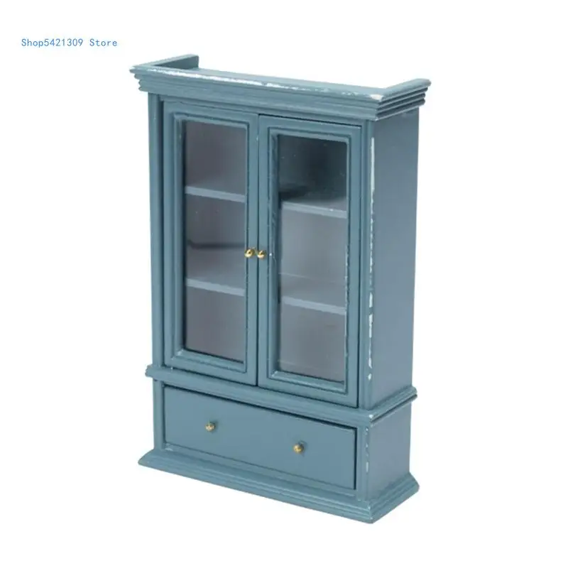 

85WA 1:12 for Doll House Accessories Dollhouse Miniature Modern Living Room Locker Double Door Glass Cabinet Simulation Furni