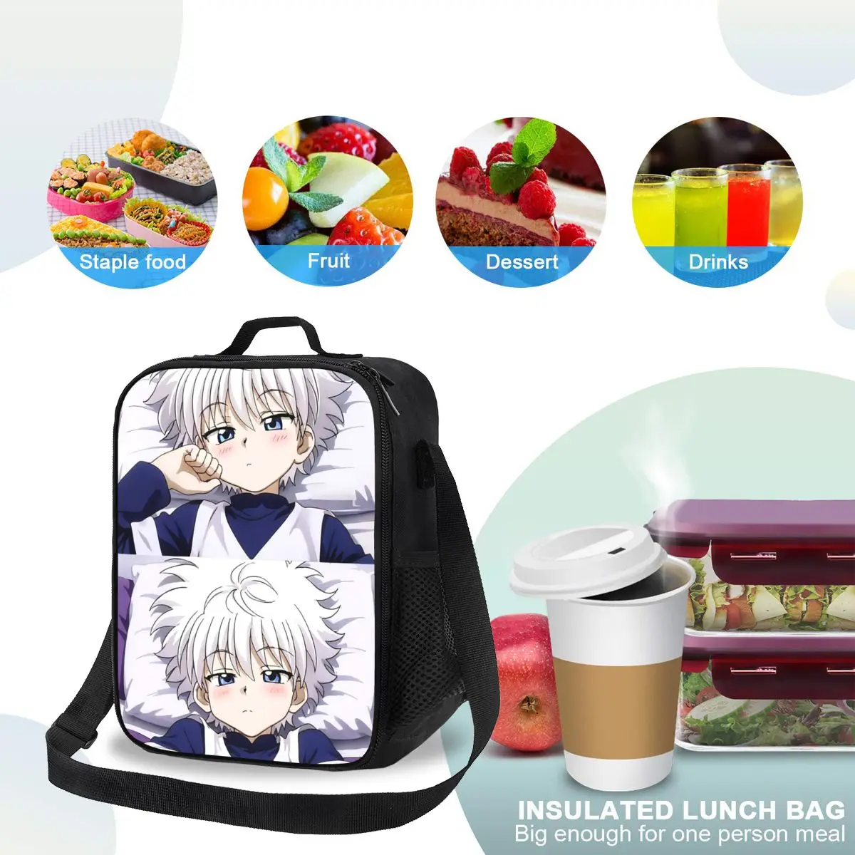 أنيمي هنتر X هنتر أكياس الغداء معزول بينتو صندوق مقاوم للماء حقيبة حمل الغداء أكياس نزهة حقيبة حرارية للمرأة طالب السفر