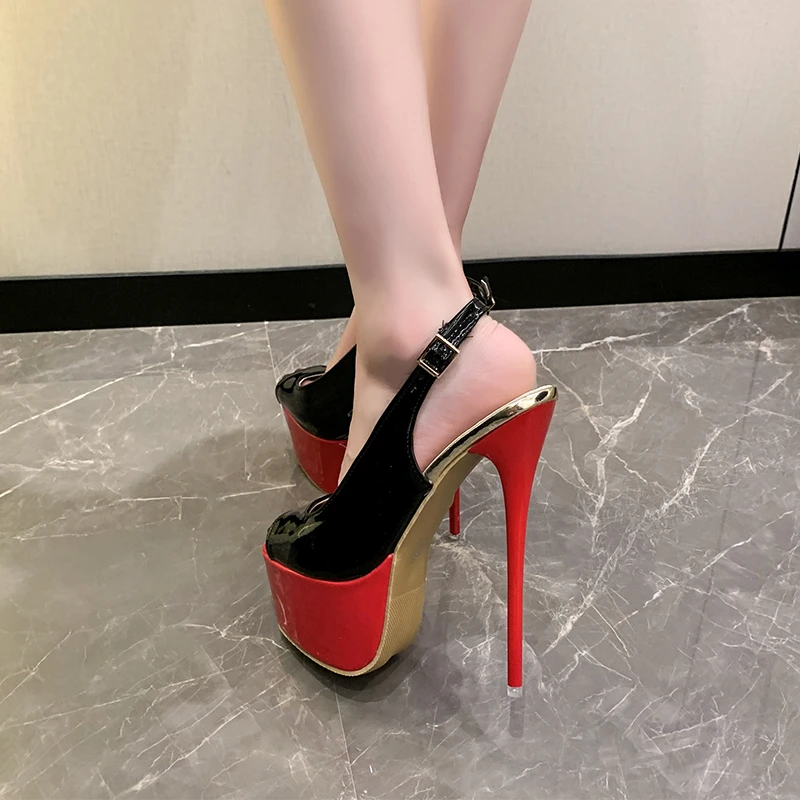 Aphixta Super High Hot Sale Party Pumps Women 5.5cm Platform 16.5cm Super High Thin Heels Peep Toe Buckle Regulowane czółenka