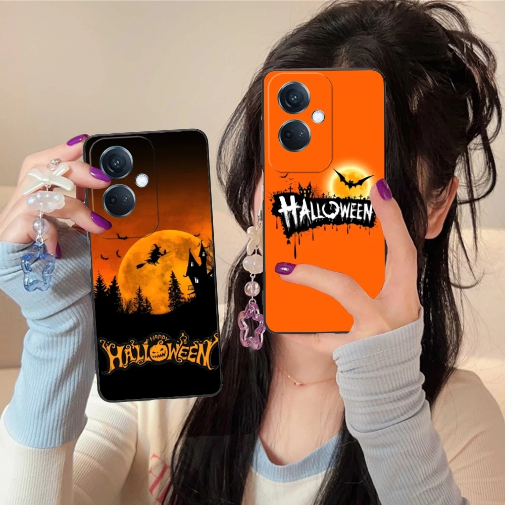 

Halloween Pumpkin Mobile Cell Phone Case for OPPO Find X5 X3 X2 A93 Reno 8 7 Pro A74 A72 A53 Black Soft Phone Cover Shell