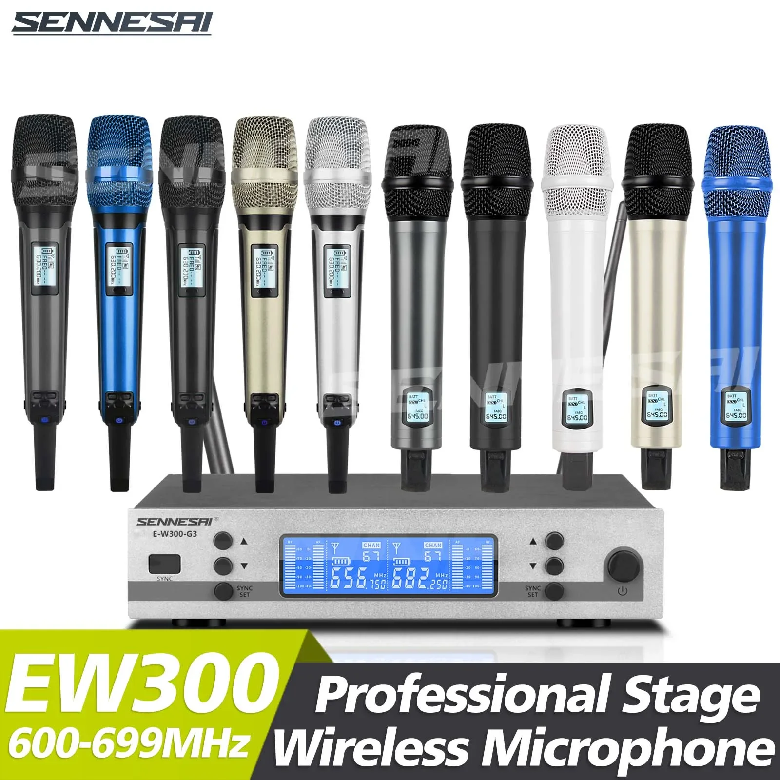 

Top Quality！Ew-300-G3 Professional Dual Wireless Microphone Stage Performance 2 Channels 600-699 UHF Karaoke Metal Handheld 9000