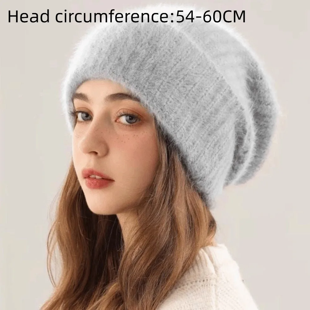 Fashionable Large Size Rabbit Fur Hat Solid Color Rabbit Fur Warm Beanie Windproof Winter Hat Winter