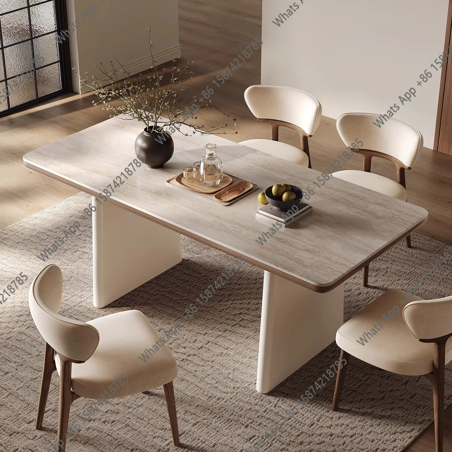 Zc X French Rock Slab Dining Table For Home Use, Modern Simplicity And High-end Feeling, Light Cream Wind Small Apartment, White