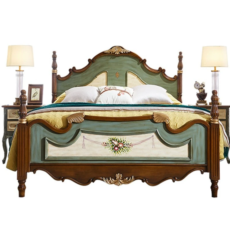 American solid wood bed, Mediterranean style master bedroom 1.8 meters, retro pastoral countryside, double European style