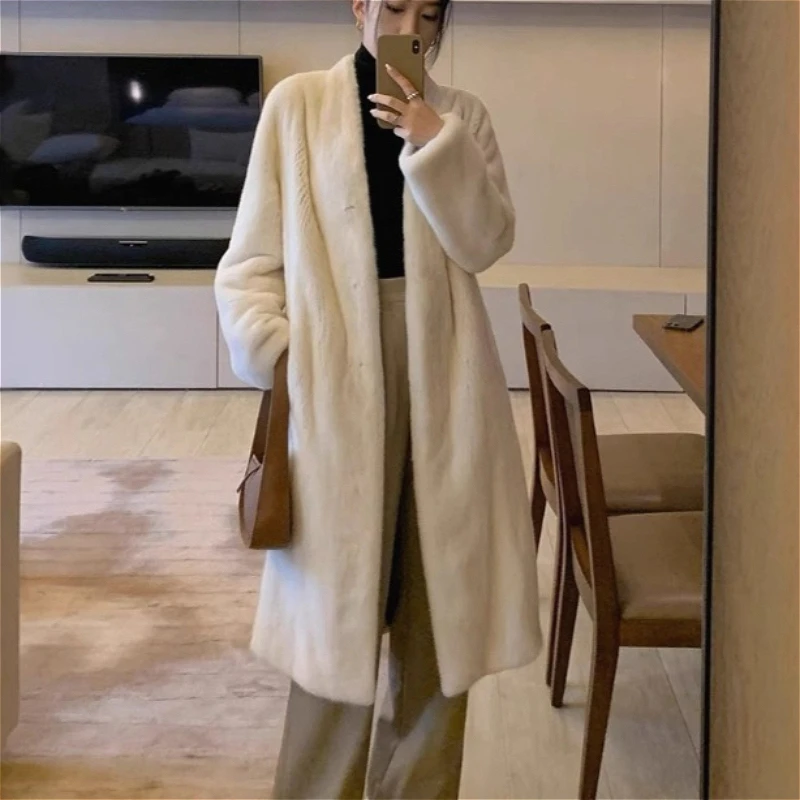 

Long Coats Women Faux Fur Jackets Y2k Streetwear V Neck Coat Thick Warm Jacket Elegant Work Outerwear Autumn Winter 2025