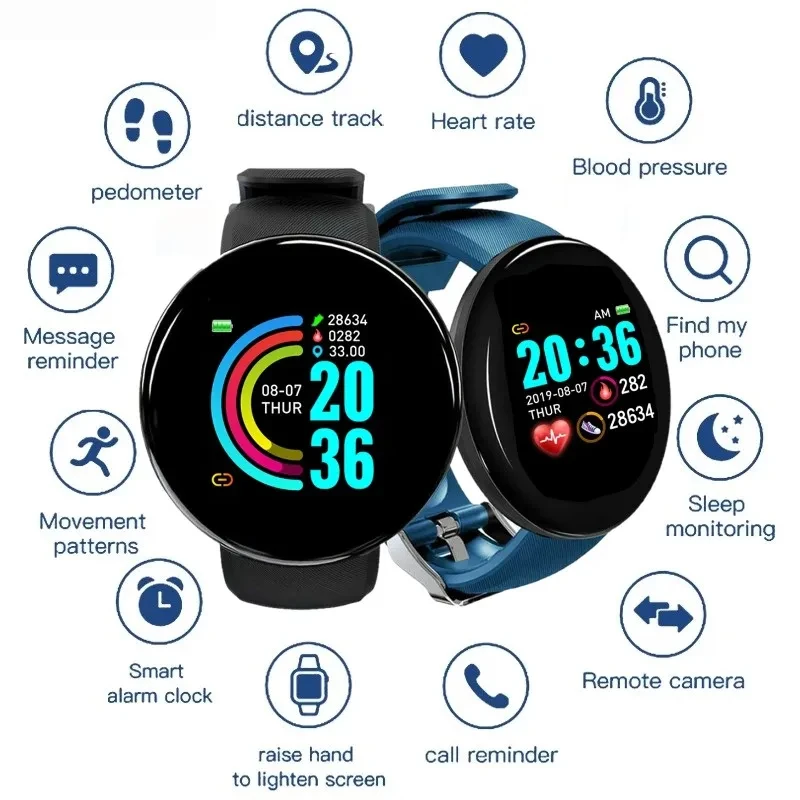 Smartwatch Sports Modes Color Screen Multiple Call Information Reminder Photo Taking Music Player D18 Smart Bracelet Circular