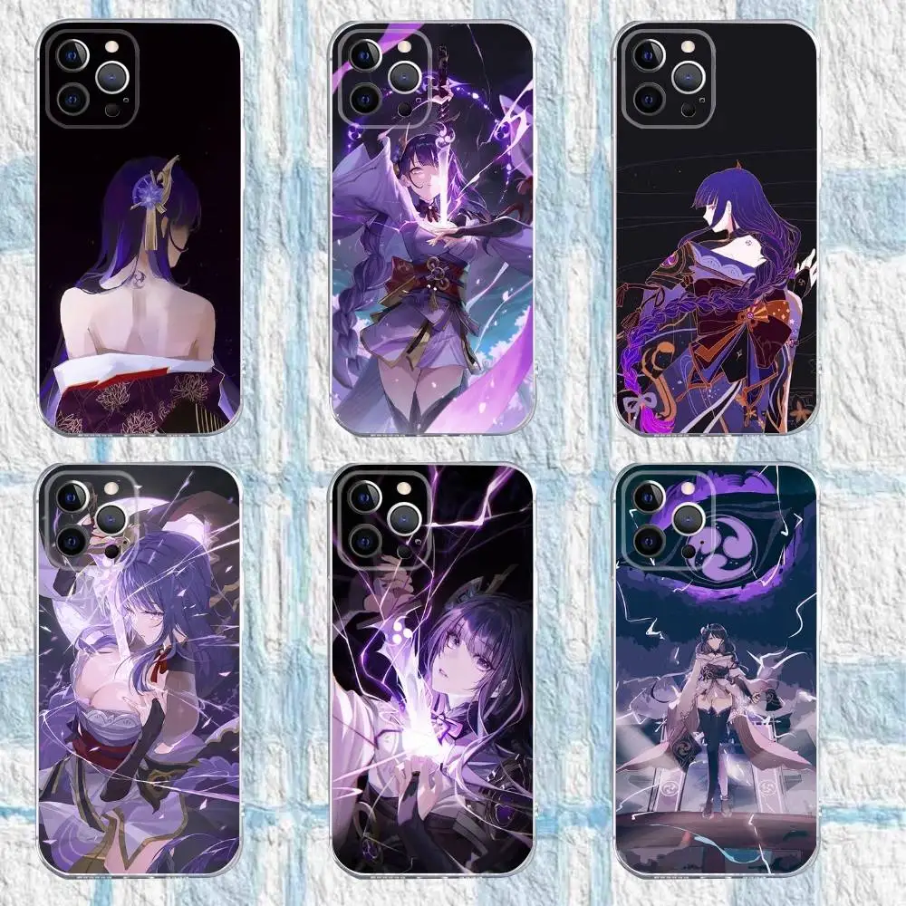 

G-Genshin Impact Raiden Shogun Phone Case For iPhone 16,15,14,13,12,11 Pro,Max,Plus,X,XS,XR,SE,Mini Transparent Silicone Soft