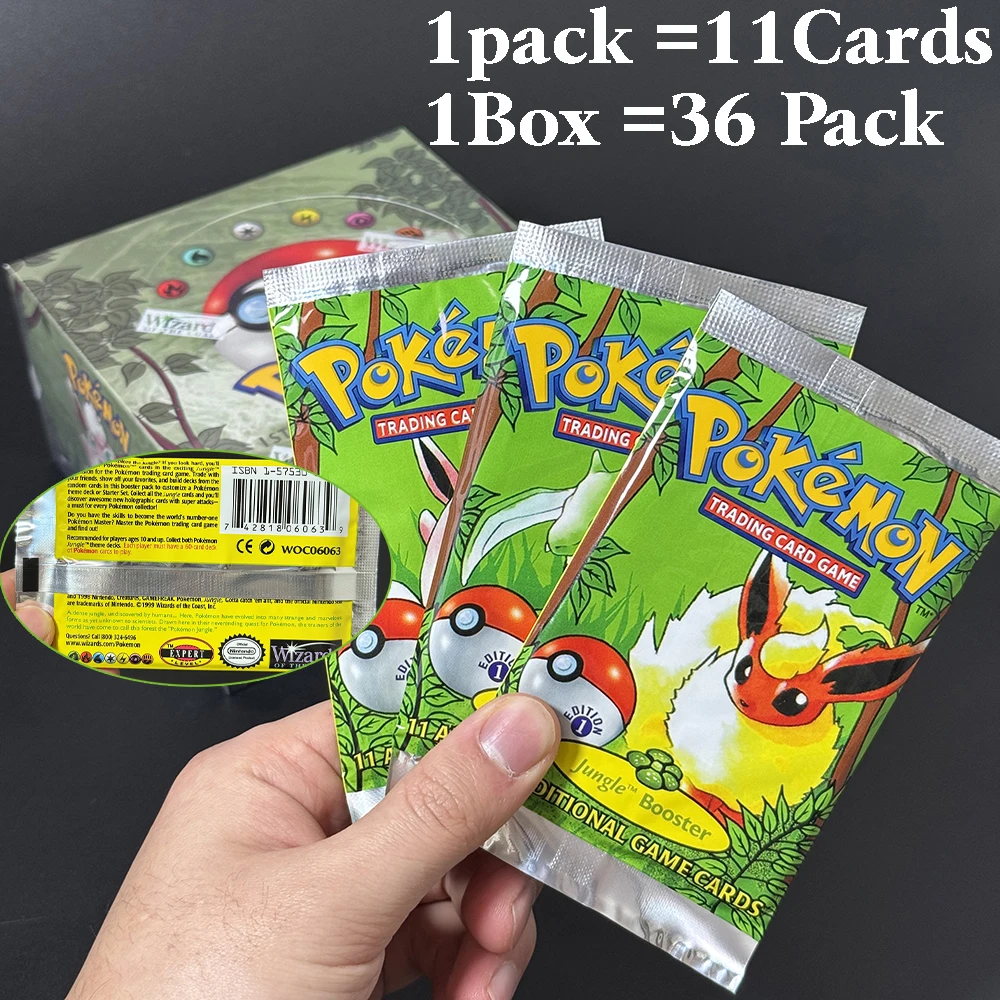 PKM プロキシゲーム PTCG カード レア ブースターパック ベース フォッシル ジャングル 9 シングルバッグ 1パック 11枚入りカードとブースター 3箱 1箱 36パック おもちゃ