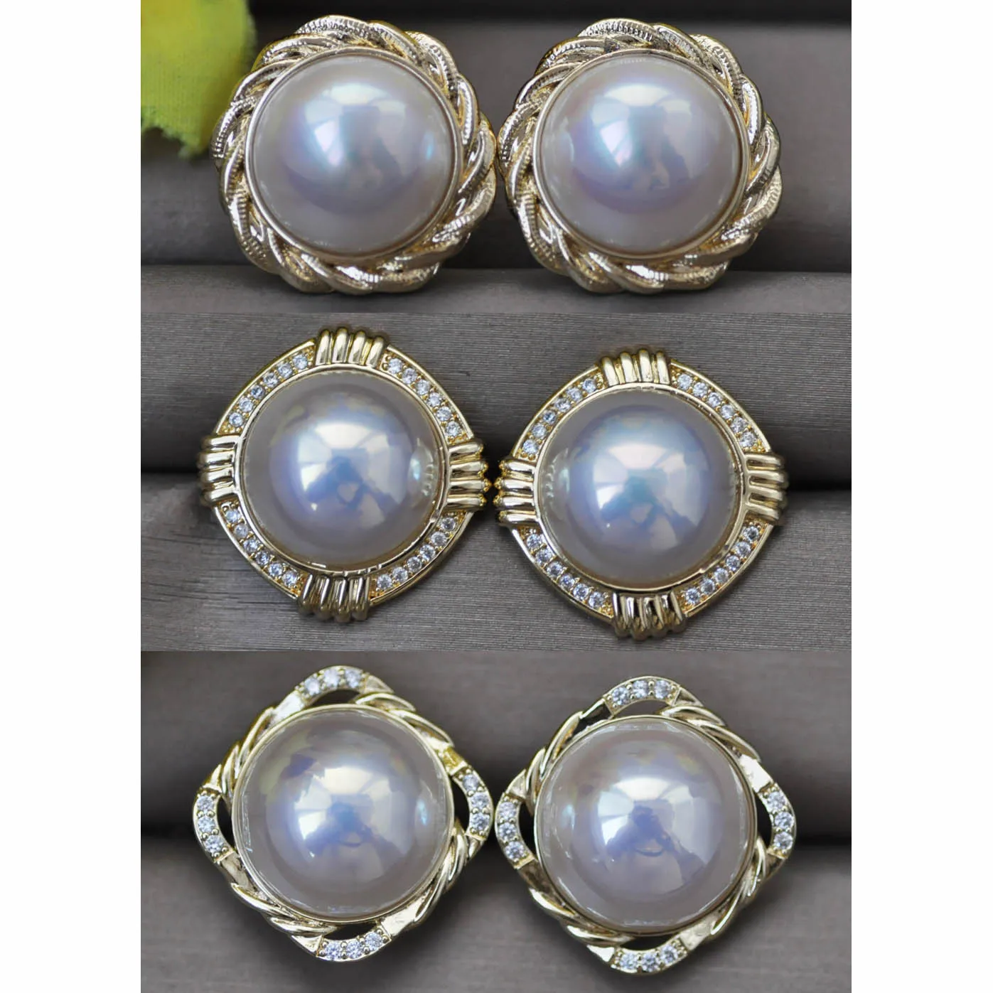 Z13153 20mm White Hemispheric Mabe Shell Pearl Omega Stud Earring