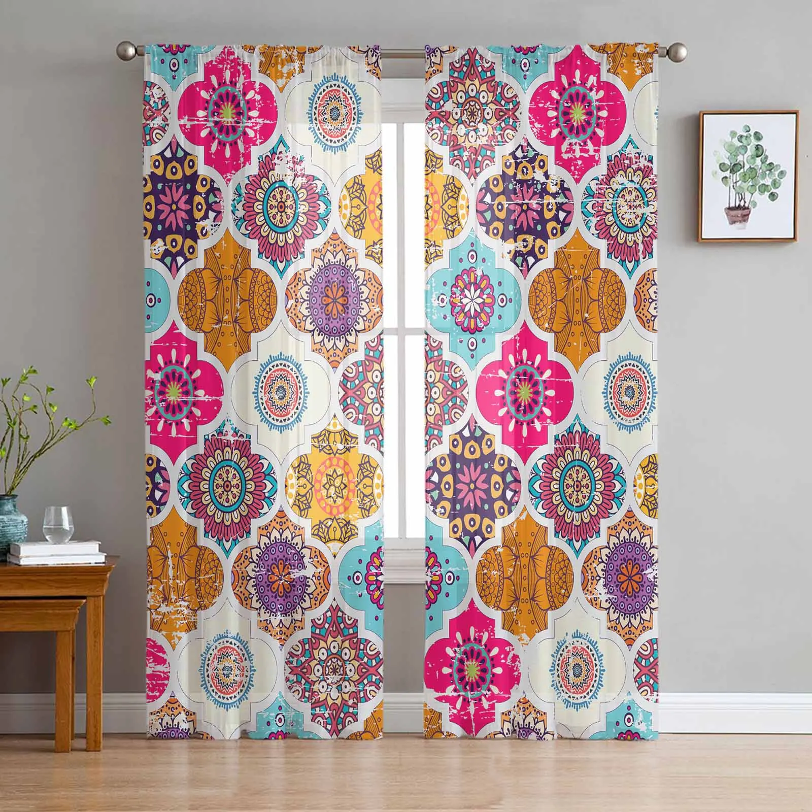 

Moroccan Bohemian Mandala Vintage Pattern Curtains For Living Room Bedroom Kitchen Decoration Window Tulle Curtain