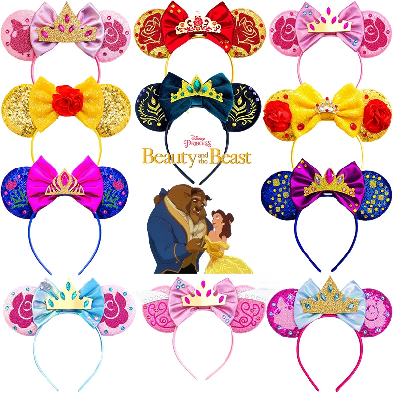 

Disney Beauty and The Beast Hairbands for Girl Enchanted Rose Ears Hair Accessories Women Festival Belle Crown Bow Headband Kids