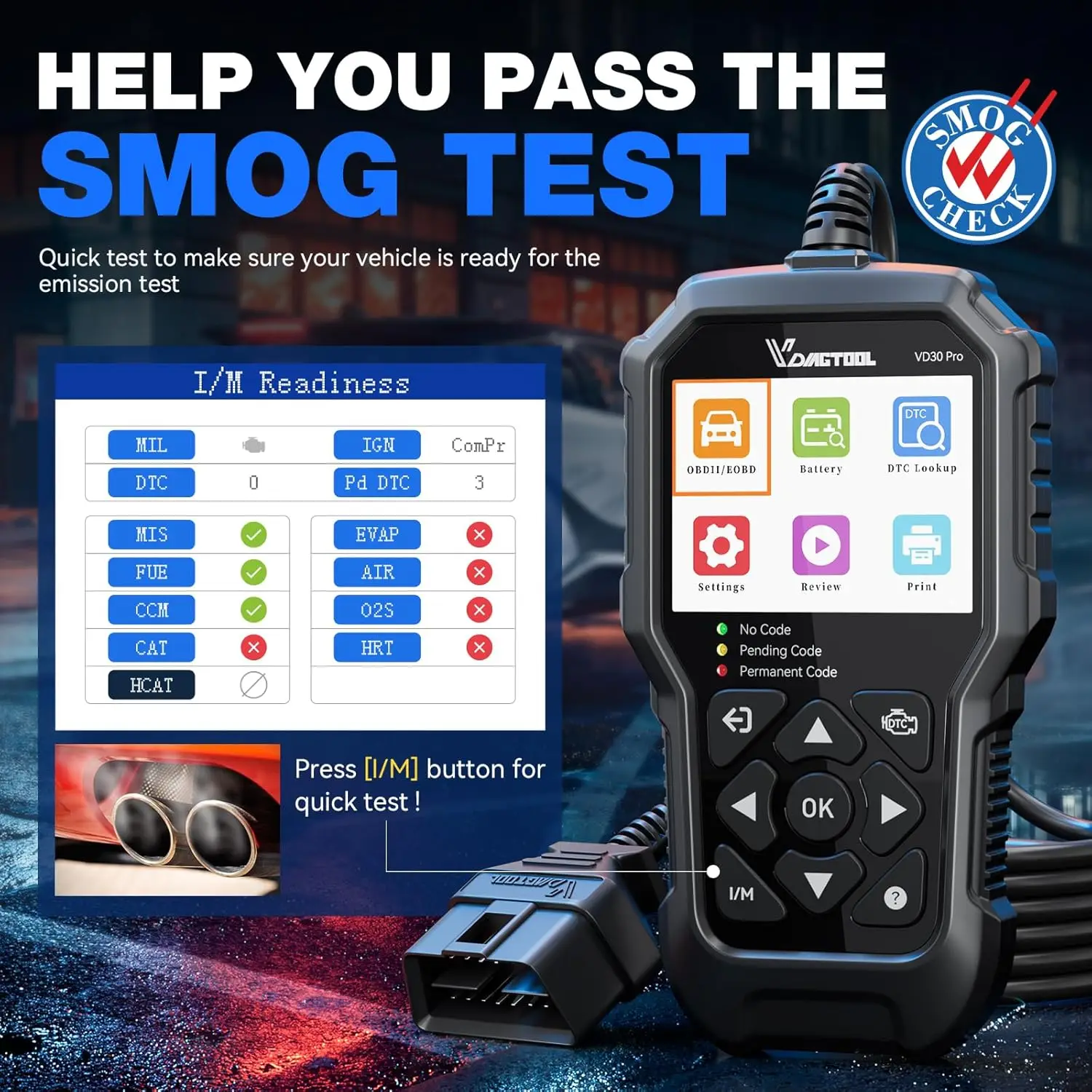 VD30 Pro OBD2-Scanner, Auto-Codeleser mit Reset für alle OBDII-Fahrzeuge