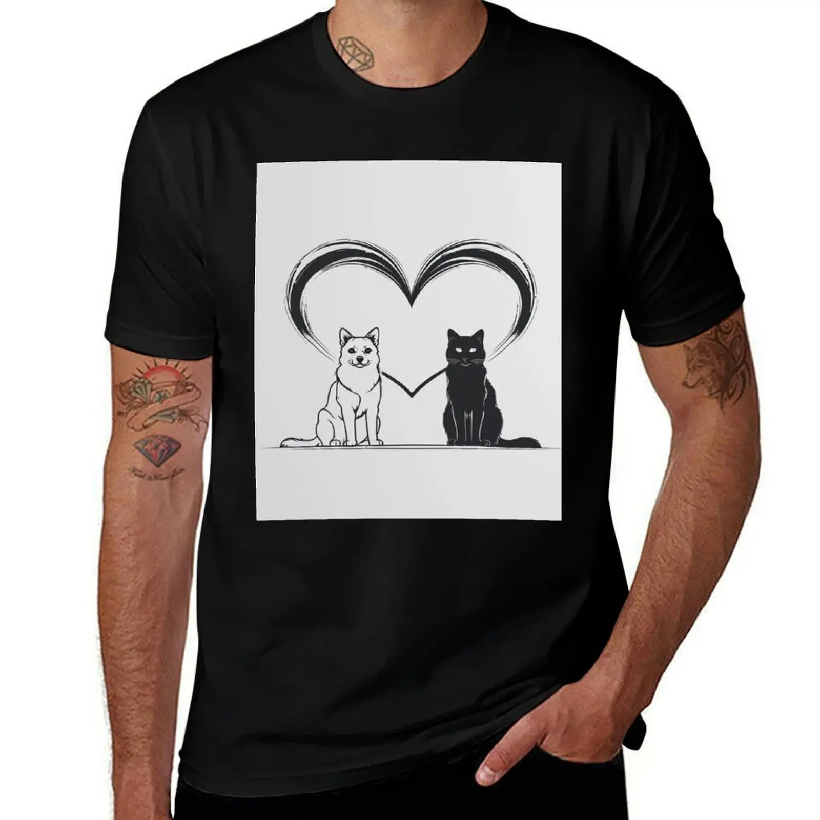 

Realistic Dog and Cat Portrait – Detailed Animal Art for Pet Lovers T-Shirt Luxury man heavyweights black t-shirts for men