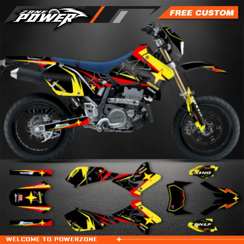 Powerzone Full Graphics Decals Stickers Motorcycle Background For SUZUKI DRZ400 SM S E DRZ 400 SM S E 1999-2022 Custom Number 10