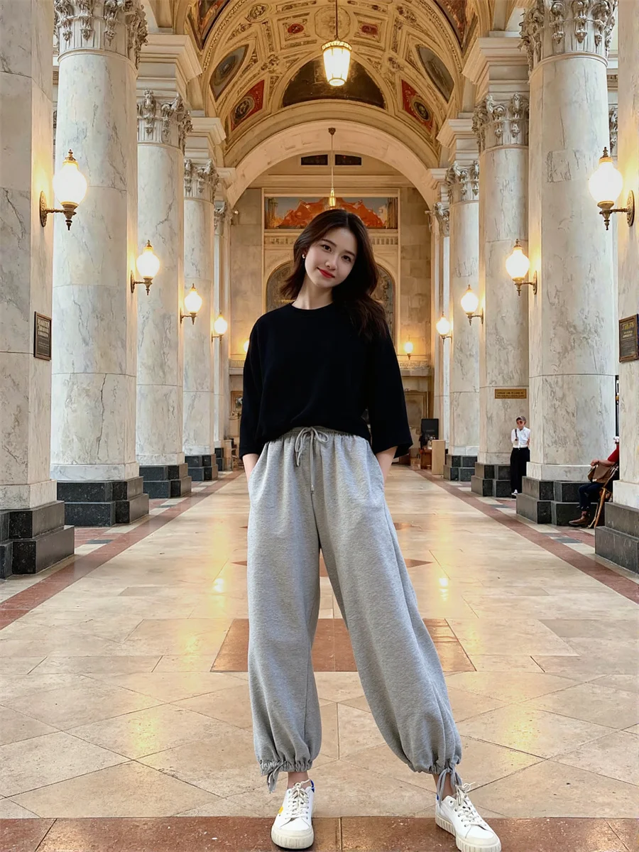 

Свободные брюки-шаровары на шнурке, удобные летние и зимние бесшовные, в стиле boyfriend, для дома и отдыха, женские, мягкие, теплые, защита от холода, городской стиль