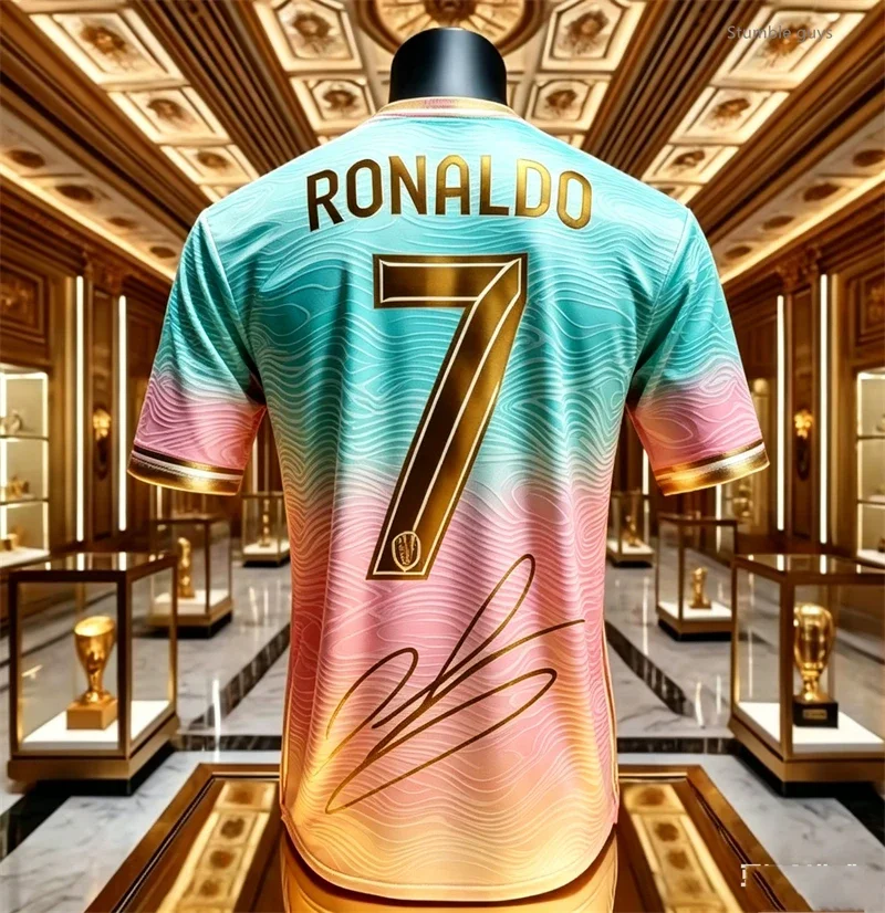 Camiseta de Futebol Casual Masculina de Verão Ronaldo 7, Manga Curta, Roupas para Meninos e Adultos, Uso em Lazer e Esportes