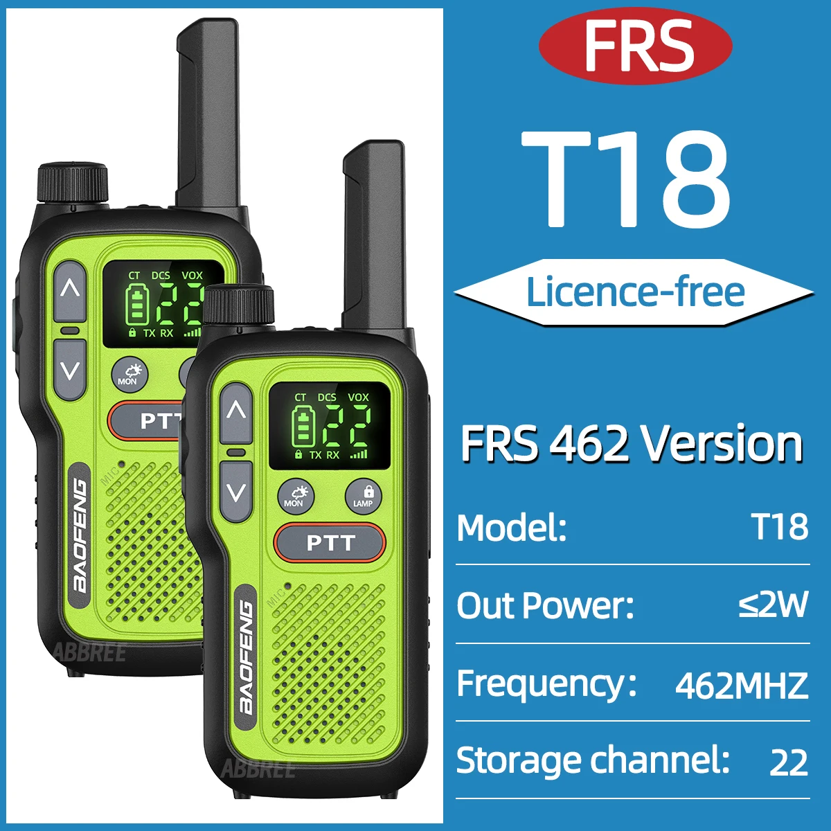 2PCS Baofeng BF-T18 Mini Lange Afstand Walkie Talkie PMR FRS Dual PTT Zaklamp Type-C Oplader VOX NOAA Service voor Camping Jacht