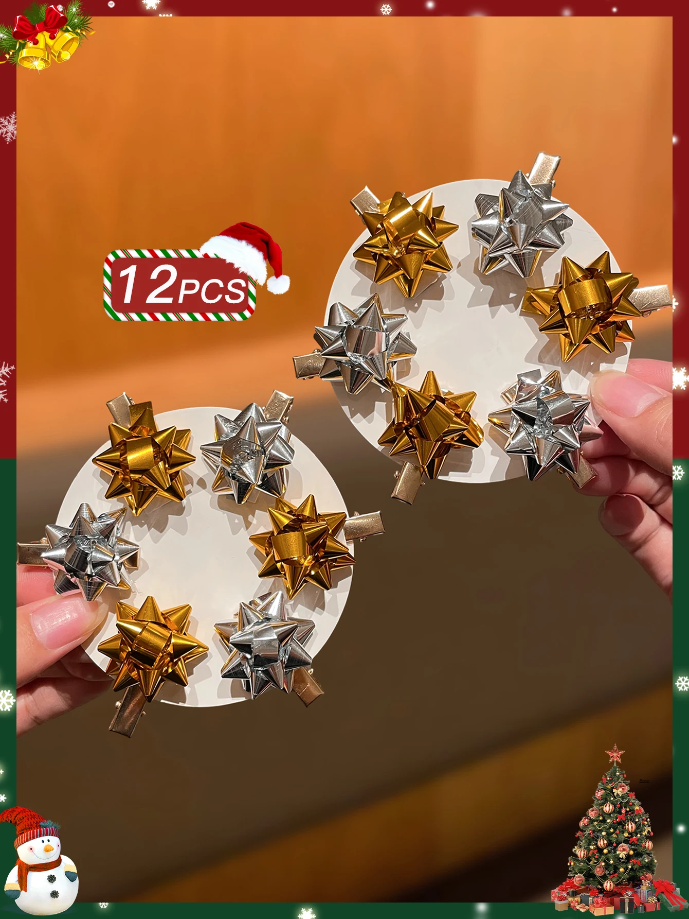 12 قطعة من إكسسوارات الشعر الأنيقة على شكل نجمة عيد الميلاد للنساء، دبابيس شعر عصرية للسيدات في عيد الميلاد
