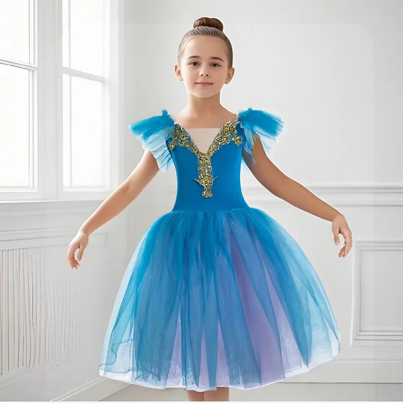 Gonne da balletto professionali blu rosa per costumi da donna adulta Gonne lunghe TUTU Abbigliamento da ballo dei cigni