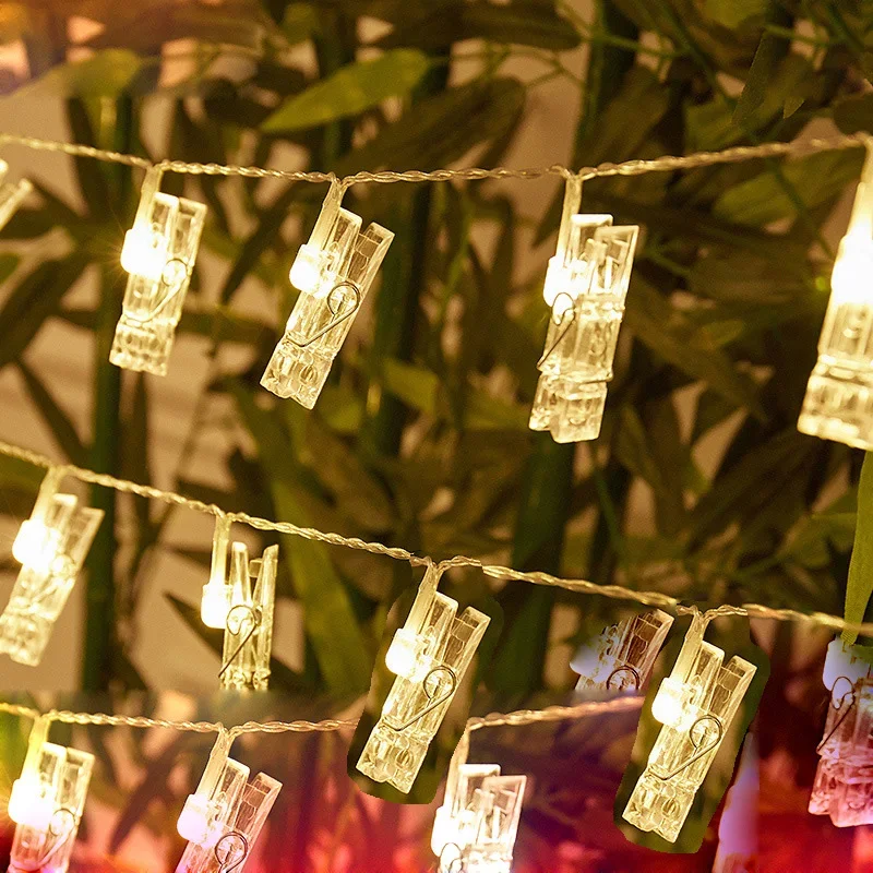1.510Led صور مشبك كبير أضواء الجنية LED سلسلة أضواء في الهواء الطلق بطارية تعمل جارلاند عيد الميلاد الديكور حفل زفاف عيد الميلاد