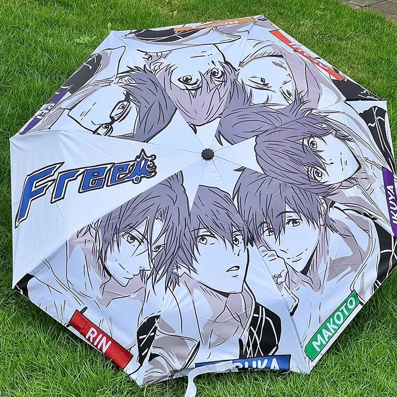 Free Iwatobi Swim Club Nanase Haruka Makoto Rin Hazuki Nagisa Rei Cosplay Folding Umbrella Weatherproof Sun UV Protect Umbrellas