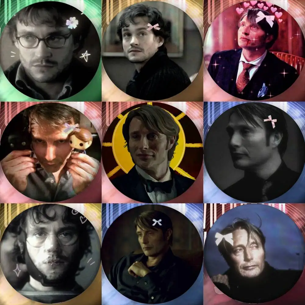 Mads Mikkelsen Hannibal Funny  Badge Tinplate Meme Round Brooch for Hat Bag Creative Lapel Jewelry Accessories Gifts