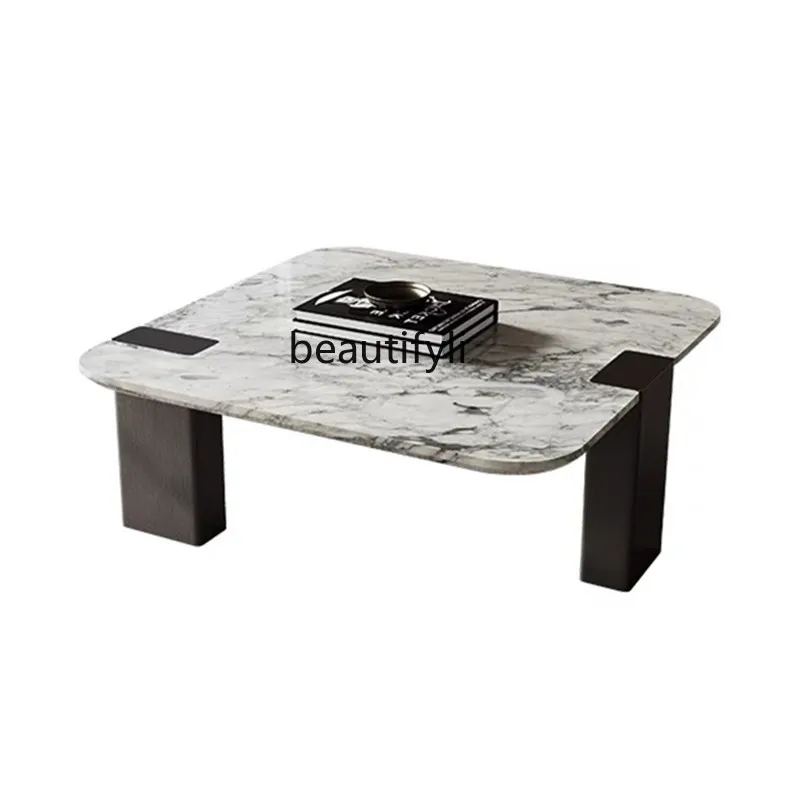 

Minimalist natural marble square high and low combination coffee table living room designer new high-end tea table